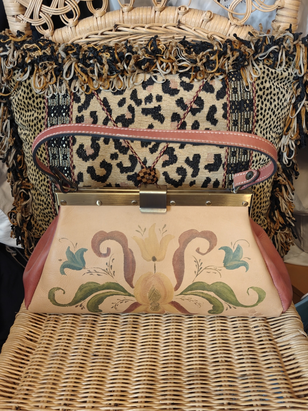 Patricia Nash Hand-Painted Floral Leather Top-Handle Bag